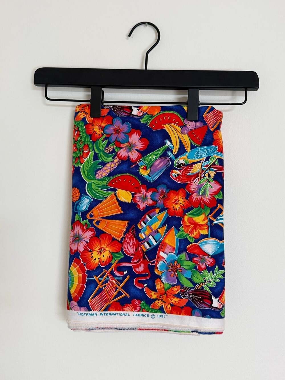 Tropical Parrots Flowers flamingos Printed Cotton Fabric 3.8 yards